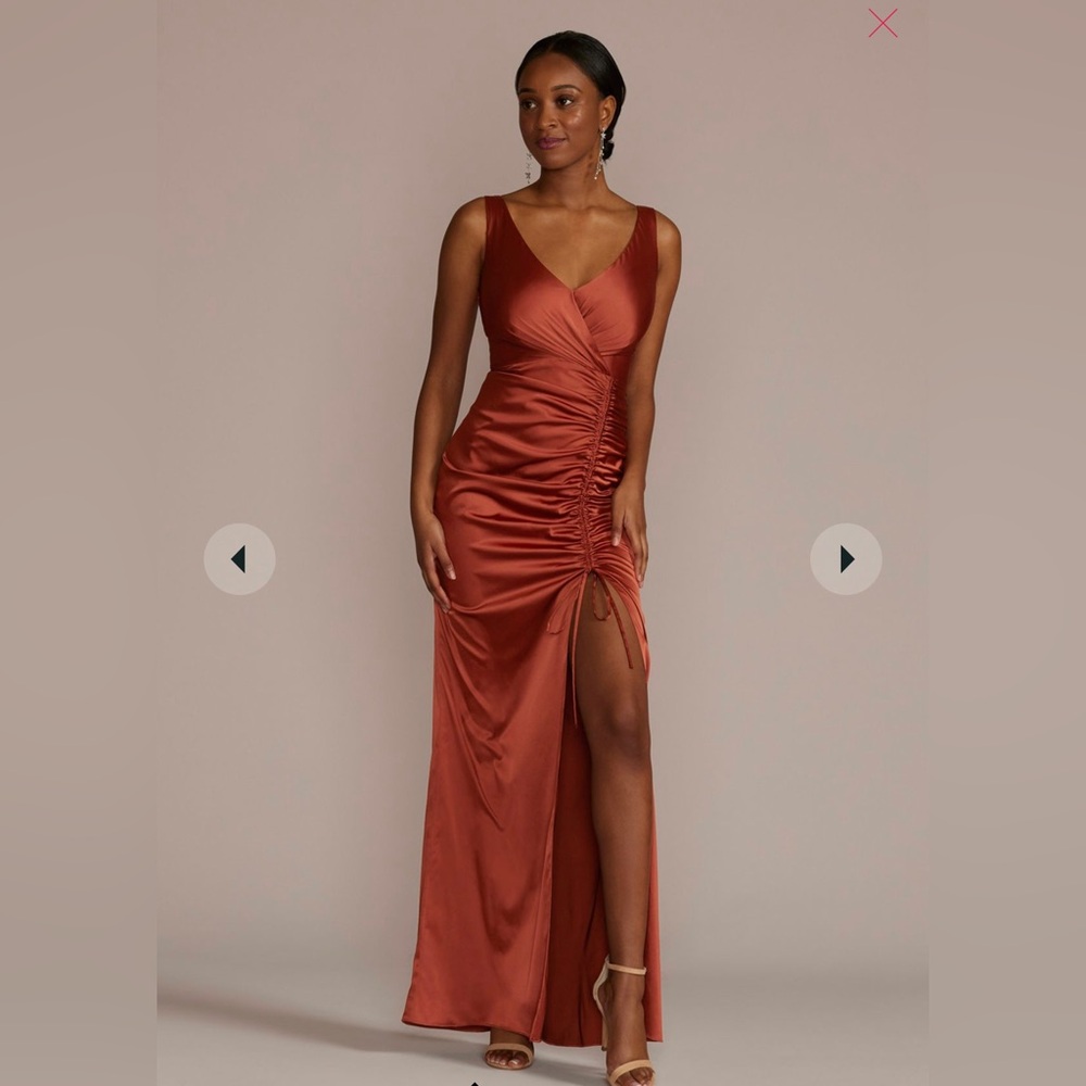 Stretch Charmeuse Drawstring Dress Cinnamon